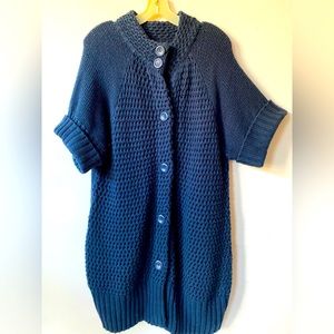 Navy Blue knee-length knit cardigan- Covington